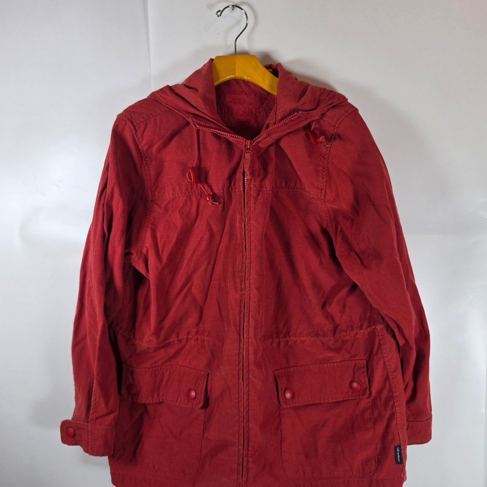 GH Bass & Co Womens L Red Hooded Utility Jacket Cotton Military Anorak Coat